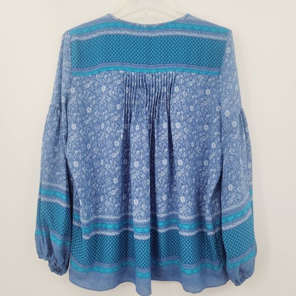 GAP Blue Floral Print Peasant Cottage Core Boho Top - Picture 3 of 11
